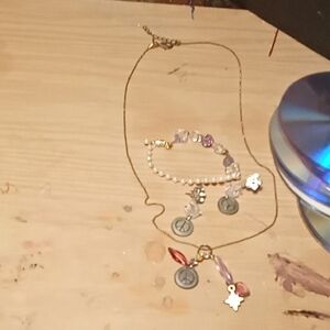 Gold and Silver Charm Necklace and Bracelet Set& Surprised Thank You Gift